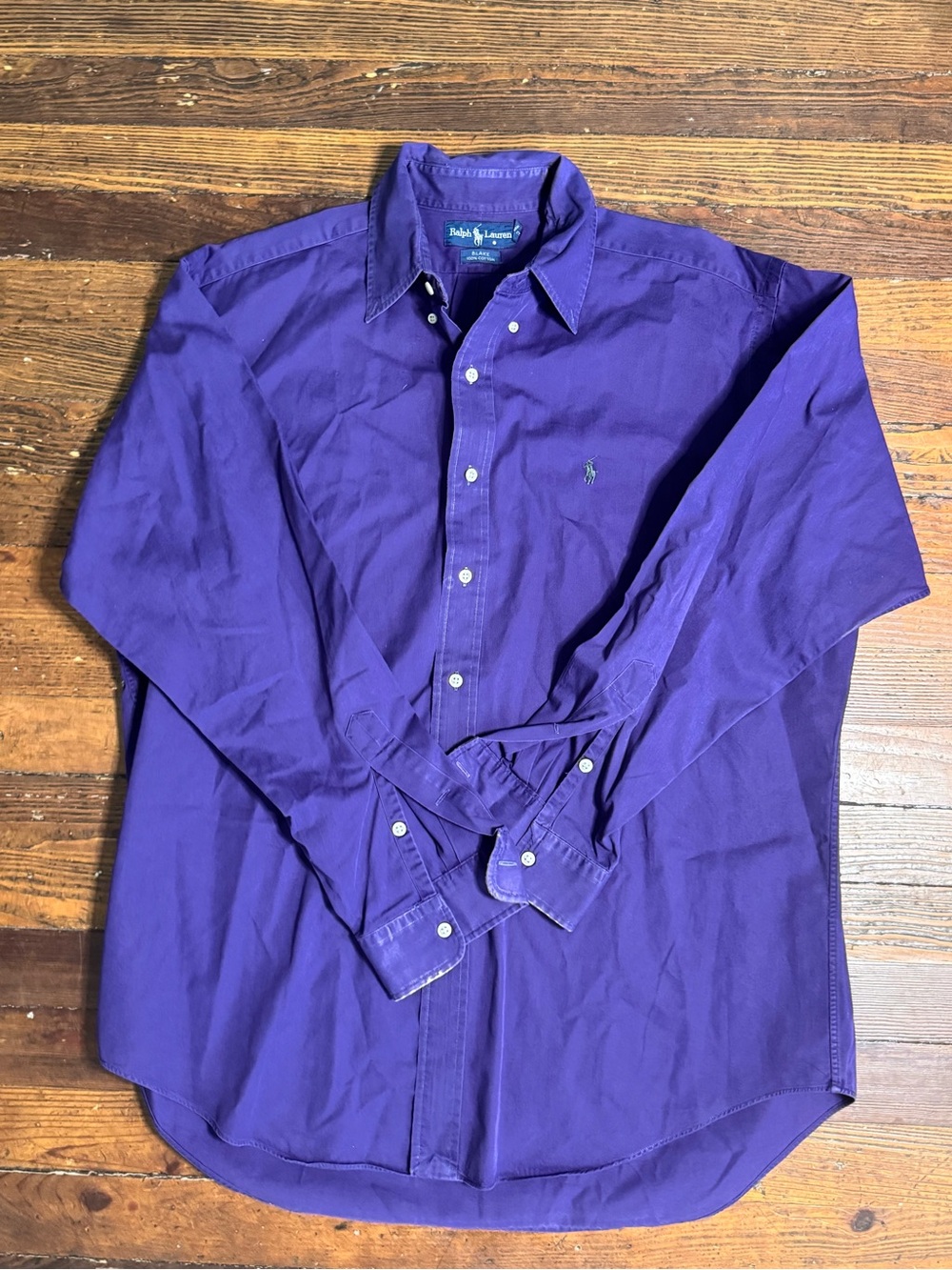 Vintage Ralph Lauren Blake 100% Cotton Heavy Long Sleeved Large Purple Grey Logo